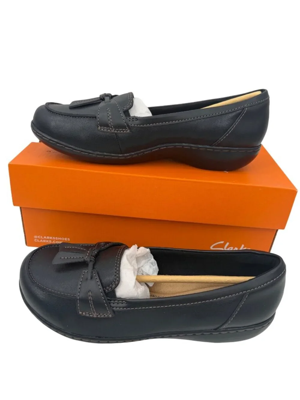 NWT & ORIG BOX CLARKS COLLECTION ASHLAND BUBBLE COMFORT BLACK LOAFERS - 8XW